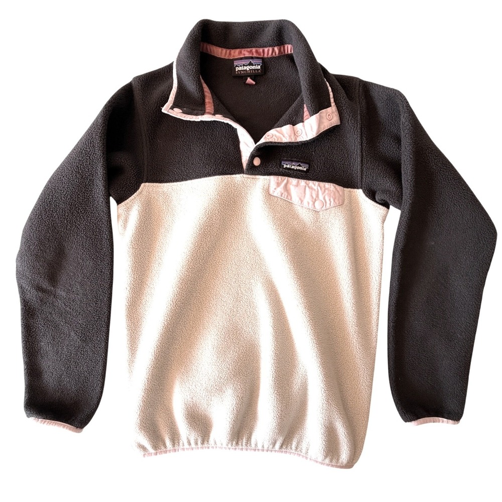 Patagonia Womens Synchilla Snap-T Fleece Pullover XS Cream Pink Colorblock